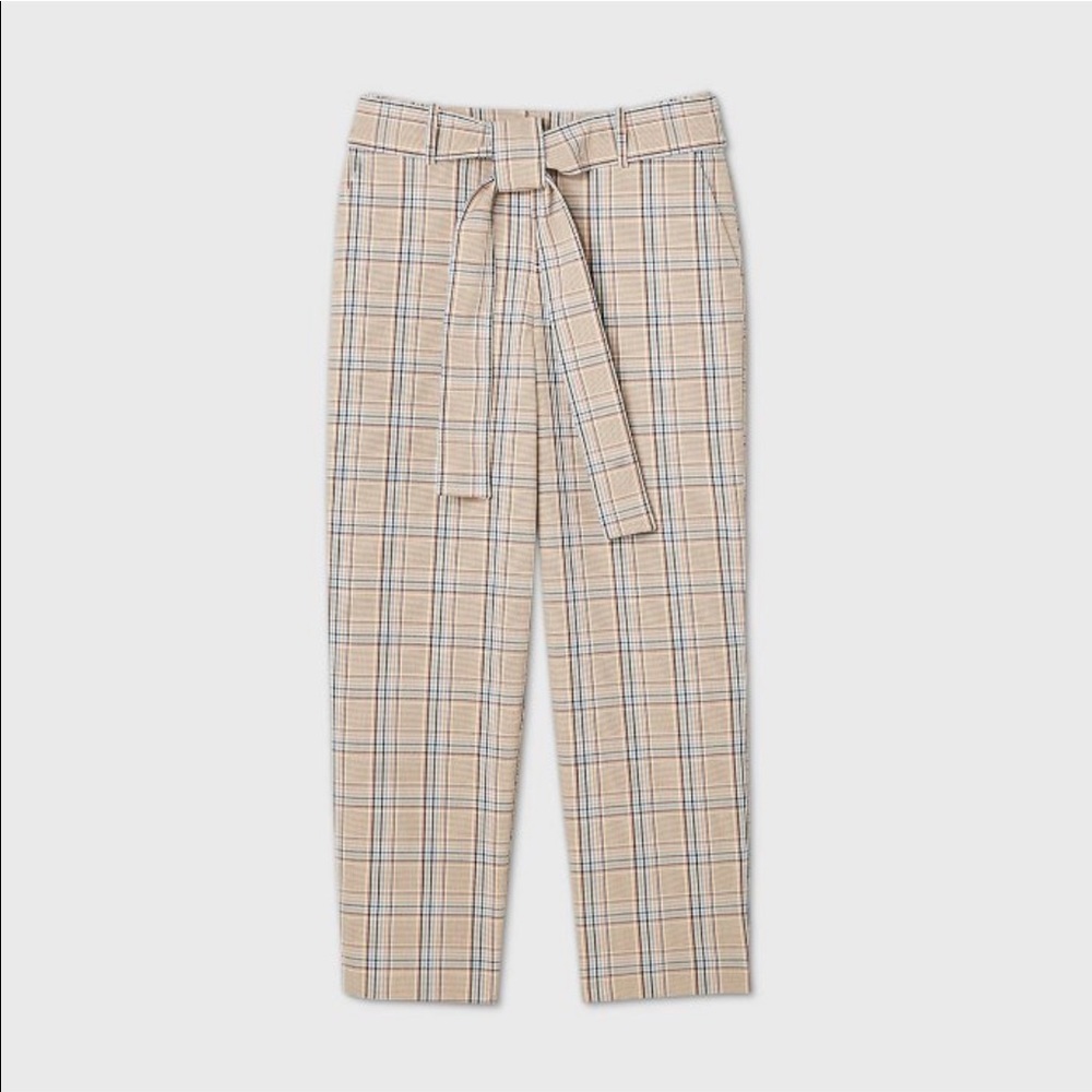 High waist tie waist plaid pants sz 6